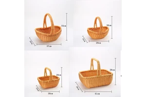 Wicker Rattan Picnic Basket With Wooden Lid / Storage Hand Basket Wholesale