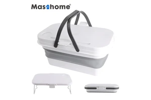 2-In-1 Tabletop Rectangular Plastic Laundry Buckets PP TPR Plastic Bucket With Lid Folding Buckets Plastic Collapsible Bucket