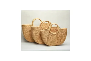 Beautiful Hyacinth Rattan Bag Light Brown Wicker Straw Basket Handmade Flower Decor Door Holiday Season Made Vietnam TUYET DUNG