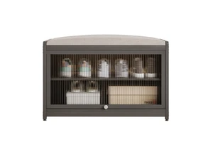 New 2025 Space-saving Modern Minimalist Metal Shoe Cabinet Storage Rack Three-Layer Multifunction Cushioned Bench High Quality