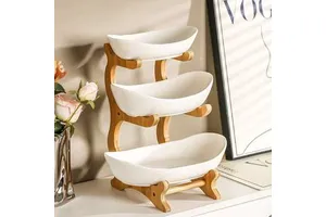 Minimalist Design Three-Layer Round Wooden Fruit Tray for Living Room Kitchen Use Portable Tableware Storage