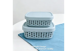 MONR Modern Minimalist Polypropylene (PP) Storage Basket Sundry Organizer Bathroom Portable Container Lid Openable Closable Bin