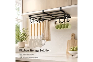 Kitchen No-Drill Wall-Mounted Metal Multi-Functional Double-Layer Movable Storage Rack With Chopping Board Holder
