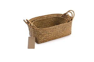 Legend Rectangular Seagrass Storage Basket With Handle Eco-friendly Handmade Woven Natural Rustic Brown Seagrass Serving Tray
