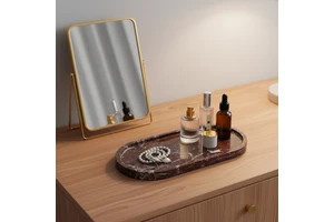 Marble Vanity Tray Storage Dresser Jewelry Holder Serving Tray Luxury Tray Waterproof Perfume Decorative Oval for Home Decor