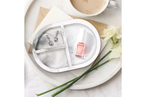Bebox Oval Marble Cement Tray 160x110x14mm Desktop Organizer Storage For Jewelry Home Decor