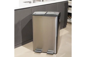 30L 40L 60L 2 Compartments Stainless Steel Recycling Bin Indoor Separation Metal Trash Can Kitchen Waste Sorting Garbage Bin