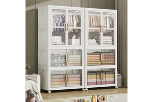 Caja De Almacenamiento Plegable Stackable Transparent Plastic Foldable Wardrobe Clothes Organizer Closet Storage Box Boxes