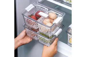Factory 2.1L Transparent Air Valve Drain Fresh-keeping Storage Containers Refrigerator Plastic Storage Box With Drain