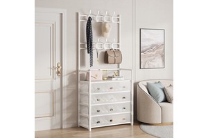 5-Tier Coat and Shoe Rack With Dustproof Cover Shoe Organizer With Hooks for Closet,Entryway,Living Room