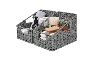 Handwoven PP Wicker Storage Basket Waterproof Rattan Basket With Built-in Handles Trapezoid Baskets For Organizing