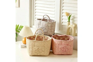Cotton Floral Garden Style Storage Basket Portable Large Capacity Household Clothes Toy Sundries Storage Basket Bin