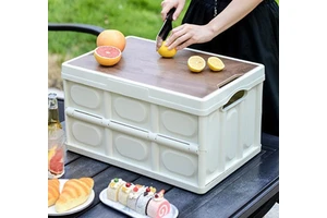 Food Camping Box Car Trunk Clutter Organizer Portable Folding Storage Bin Box with Lid Handle