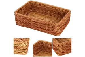 High Quality Handmade 3pcs Rattan Storage Baskets Popular Hot Selling Rectangular Wicker Basket Organizer