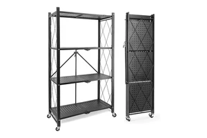 Wholesale Home Storage Free Standing Stackable Mobile Metal Folding Shelf Rack Trolley for Bathroom Kitchen Living Room