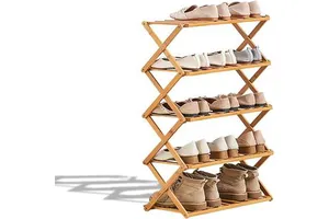 5 Tier Shoe Rack, Multi Tier Foldable Bamboo Shoe Organizer Rack Multifunctional Storage Free Standing Shoe Shelf