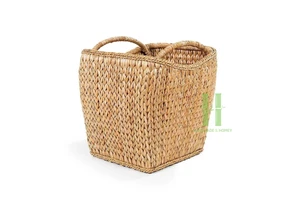 New Eco Friendly Water Hyacinth Boho Storage Basket with Handle Woven Storage Laundry Clothes Basket Made in Vietnam HNH Craft