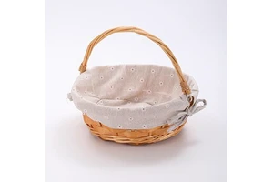 Natural Rattan weave Multi-Purpose Picnic portable round Basket with Handle and lining fabric Wicker willow collect Storage