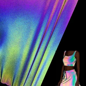 4 Way Stretch Spandex Rainbow Reflective Waterproof High Visibility Fabric for Jacket Fashion Clothing Dress