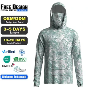 Custom Casual Design Uv Protection Spf 50 Performance Camo Fishing Hoodie With Face Mask Thumb Hole Long Sleeve Fishing Shirts