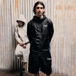 Custom Streetwear Ripstop Lightweight Nylon Reflective Windbreaker Jackets And Jogger Shorts Tracksuit Matching Sets For Men