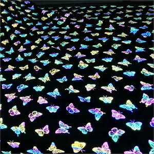 Hi-viz Stretch 4 Ways Elastic Rainbow Iridescent Gradient Butterfly Printing Reflective Fabric Spandex Cloth for Fashion Clothes