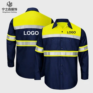 Foreign Trade Pure Cotton Moisture-Wicking Construction Engineering Reflective-Strip Two-Piece Men's Workwear Shirt Long