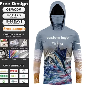 Custom Quick-Dry Long Sleeve Sublimation Personalized Marlin Fishing Hoodie With Face Mask Upf 50+ Sun Protection Fishing Shirt