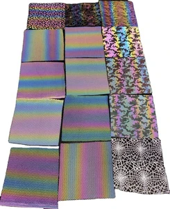LightsGO Colorful Holographic Reflective Polyester Mesh Fabric Warp Knitted Shoe Material 3mm Thick 137cm Wide Custom Design