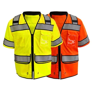 Moisture Wicking Quick Dry Breathable Reflective Construction High Visibility Safety Shirt Vest with Pocket