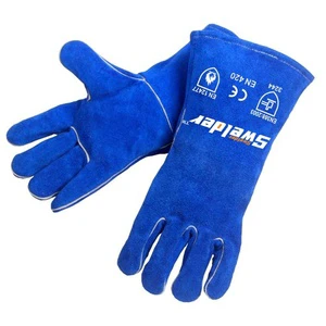 Swelder 14inch Blue Cowhide Leather Heat Resistant Mig Welding Gloves with Liner