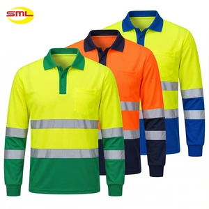 High Visibility Reflective Polo Shirt Long Sleeve Safety Workwear Two Tone Construction Traffic Hi Vis Uniform Custom Logo Men