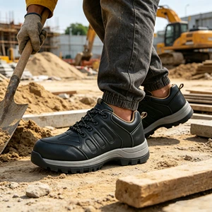 SOLID STONE Steel Toe Leather Safety Shoes Perforated Breathable Wear-Resistant Anti-Slip Anti-static Work Construction Site