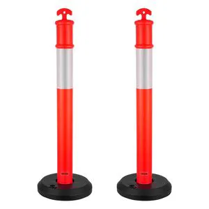 2 Pack Heavy Duty 48-Inch Traffic Delineator Posts with Fillable Base Reflective Strips Traffic Safety Cone Warning Products