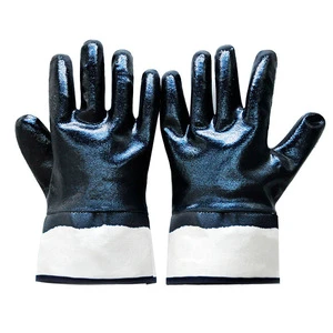 Fully Coating Blue Nitrile Gloves With Open Cuff Chemically Resistant Jersey Cotton Safety Gloves For Welding Work