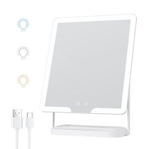 HD Clear Large Square LED Lighted Makeup Mirror 3 Color Lights Adjustable Brightness Touch Control Cosmetic Mirror