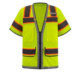 Best Price SevenShine Reflective Safety Clothing ANSI Class 1 Fluorescent Yellow/Orange Short-sleeved Shirt Vest LED Flash