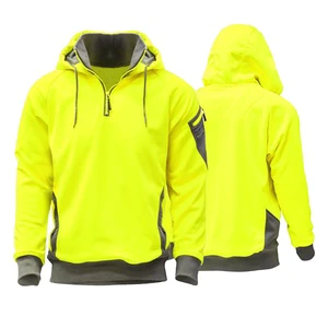 ANSI Class 1 High Visibility Safety Hoodie Reflective Long Sleeve Construction Pullover Sweatshirt With Hood