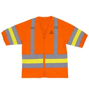ULTAC ANSI Class 3 Hi-Vis Safety Jacket Unisex Zipper Reflective Tape Outdoor Workwear Orange Short Sleeve