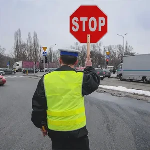 Customized Wooden Handle Hand Held Reflective Stop Slow Traffic Warning Sign