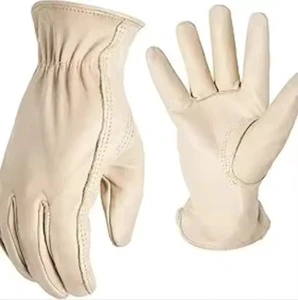 White Leather Welding Gloves Full Finger Safety Gloves Soft Goatskin Work Gloves for Welding Repair Garden Use