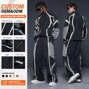 Custom Mens Reflective Jacket Pants Set Night Running Tracksuit Lightweight Streetwear Outdoor Wear OEM ODM Factory