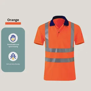 Customizable Silver-Green Quick-Dry Workwear Polo Shirt High-Vis Reflective Stripe For Construction Site Mining Polyester