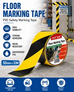 Hot Sale Safety Walkway PVC Caution Warning Tape Floor Line Marking Tape Rubber Hot Melt Adhesive Single Sided Durable