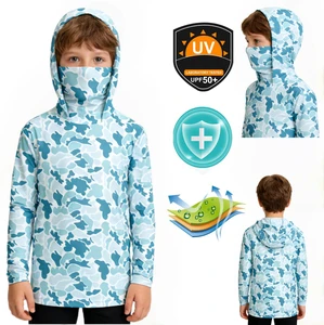 Low MOQ UPF 50+ Kids Fishing Hoodie Shirt UV Sun Protection Long Sleeve Facemask Fishing Shirts For Youth Boys Girls