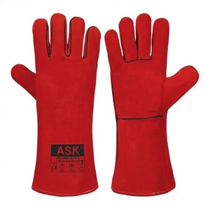 EN 388 EN 420 EN 407 Welding Leather Gauntlets Gloves High Grips Tig Mig Heat Resistant Best Welding Gloves Red