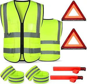 Safety Triangle Warning Kit Roadside Emergency Kit Reflective Safety Vest Visibility Roadside Vest 2 Reflective Warning Triangle