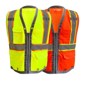 Hi Vis Vest Work Construction Reflective High Visbility Safety Vest with Multi Pockets for Road Work