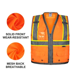 Surveyor Orange Reflective Safety Vest With Solid Front Mesh Back Customizable Logo Reinforced Webbing Personalized Safety Gear