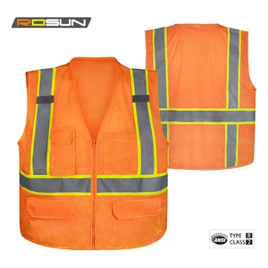 ANSI Class 2 EN ISO 20471 Certified Heavy Duty Two-Tone Reflective Safety Vest Zipper Closure Customizable Logo Enhanced Safety